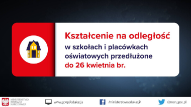Kształcenie na&nbsp;odległość w&nbsp;szkołach i&nbsp;placówkach przedłużone do&nbsp;26 kwietnia br.