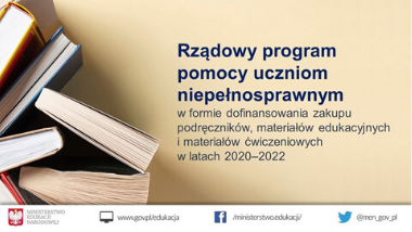 Rządowe wsparcie dla niepełnosprawnych uczniów na&nbsp;zakup podręczników oraz&nbsp;materiałów edukacyjnych i&nbsp;ćwiczeniowych