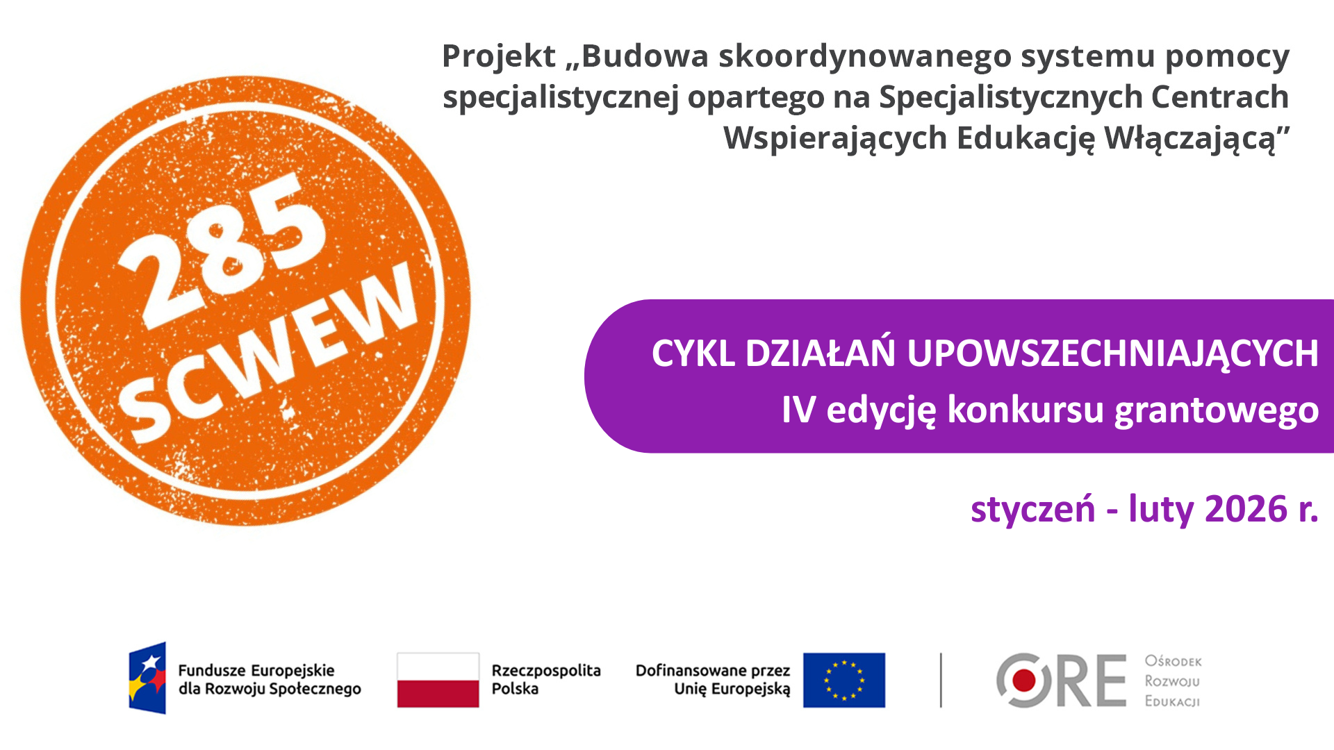Harmonogram działań upowszechniających IV edycję konkursu grantowego dotyczącego Specjalistycznych Centrów Wspierających Edukację Włączającą