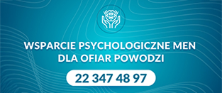 Baner reklamujący wsparcie psychologiczne MEN dla ofiar powodzi