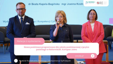 Otwarcie szkolenia, od lewej: dyrektor ORE Mariusz Biniewski, kierownik Wydziału Kształcenia Ogólnego i Kompetencji Cyfrowych ORE Marzena Murawska, wicedyrektor ORE Małgorzata Szeja